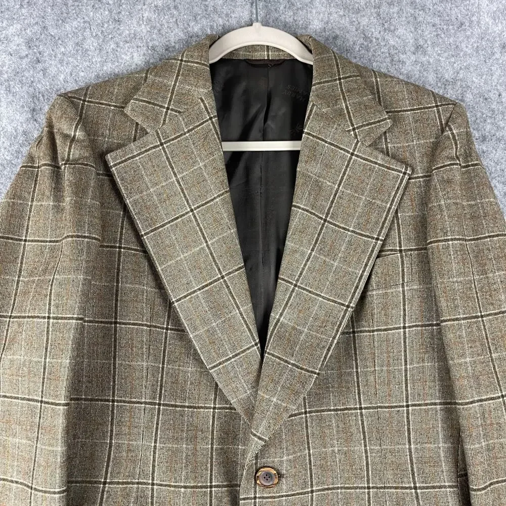 Vintage Hardy Amies Blazer Sport Coat Mens 40R Tan Plaid Wide Lapel Academia